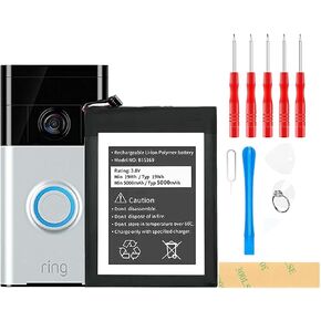 HamnaKhu 【5000 مللي أمبير】 بطارية بديلة لجرس الباب بالفيديو Ring (الجيل الأول) B15169,2023 [محدثة] بطارية ليثيوم بوليمر مدمجة عالية السعة، مع مجموعة أدوات إصلاح in Kuwait