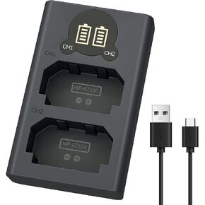 LP NP-FZ100 Battery and Charger, 2600mAh 2-Pack Replacement Battery for Sony A7iii, A7iv, A7C, FX3, FX30, A9, A6600, A6700, ZV-E1, ZV-E10ii, Alpha 9, A9S, A7R III, A7R IV, A7R V Camera Batteries