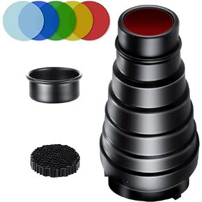 Aluminium Alloy Conical Studio Snoot Kit with 5 Pieces Color Gel Filters and Honeycomb Grid for Bowens Mount Strobe Moonlights Flash Speedlight Photography Light in Kuwait