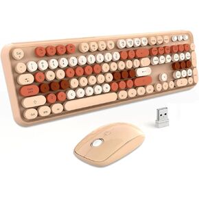 V2020 Wireless Keyboard and Mouse Combo,Pink Wireless Keyboard with Round Keycaps,2.4GHz Dropout-Free Connection,Long Battery Life,Cute Wireless Moues for PC/Laptop/Mac(Pink) (Black Colorful)