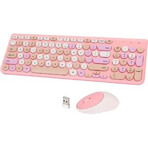 Wireless Keyboard and Mouse Combo, Retro Typewriter Keyboard with Round Keycaps, 2.4GHz USB Cute Wireless Keyboard Mouse for Computer, Desktop, Laptop and Computer (Black-Colorful) in Saudi Arabia