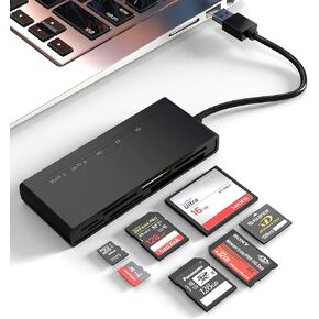 8 in 1 CFexpress Type B Card Reader with 2 10Gb USB, USB3.2 Gen2 10Gbps CF Express Reader hub for CFexpress Type B/SD/TF/CF/XD/MS/USB, CFexpress Adapter Hub Read 6 Cards and 2USB Simultaneously