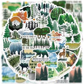 100 قطعة من ملصقات الغابات | أشجار الغابات الحيوانات للماء الفينيل الشارات لزجاجات المياه دراجة ثلاجة الأمتعة الكمبيوتر الهاتف المحمول سكيت الدراجة ديكور الكمبيوتر المحمول in Kuwait