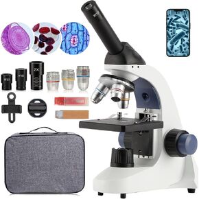 مجهر أحادي مركب للأطفال البالغين - مجهر أحادي 40X-2000X للأطفال البالغين والطلاب مع حقيبة تخزين، عدسة معدنية، شرائح (2022) in Kuwait