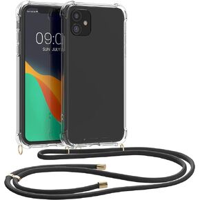 حافظة kwmobile Crossbody متوافقة مع حافظة Apple iPhone 11 - غطاء هاتف شفاف من مادة TPU مع حزام حبل - شفاف/ذهبي in Kuwait