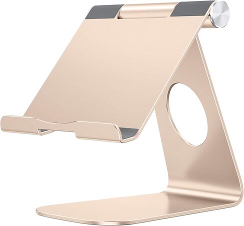 OMOTON T1 Adjustable Tablet Stand for Desk, Aluminum Holder for iPad Silver | Solid Metal Build | Charging Cutout | Anti-Slip Silicone Pads | Multi-Angle Adjustable | Fits 3.5-12.9" | Holds Thick Cases in Kuwait
