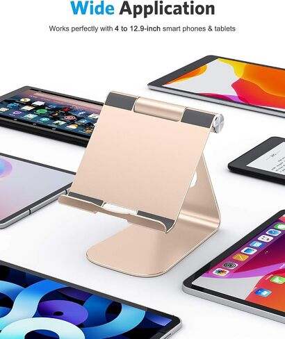 OMOTON T1 Adjustable Tablet Stand for Desk, Aluminum Holder for iPad Silver | Solid Metal Build | Charging Cutout | Anti-Slip Silicone Pads | Multi-Angle Adjustable | Fits 3.5-12.9" | Holds Thick Cases in Kuwait