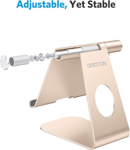 OMOTON T1 Adjustable Tablet Stand for Desk, Aluminum Holder for iPad Silver | Solid Metal Build | Charging Cutout | Anti-Slip Silicone Pads | Multi-Angle Adjustable | Fits 3.5-12.9" | Holds Thick Cases in Kuwait