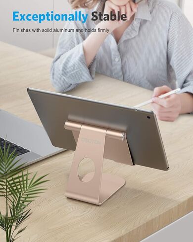 OMOTON T1 Adjustable Tablet Stand for Desk, Aluminum Holder for iPad Silver | Solid Metal Build | Charging Cutout | Anti-Slip Silicone Pads | Multi-Angle Adjustable | Fits 3.5-12.9" | Holds Thick Cases in Kuwait