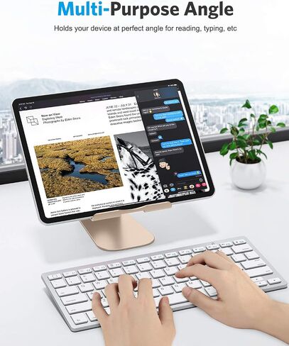 OMOTON T1 Adjustable Tablet Stand for Desk, Aluminum Holder for iPad Silver | Solid Metal Build | Charging Cutout | Anti-Slip Silicone Pads | Multi-Angle Adjustable | Fits 3.5-12.9" | Holds Thick Cases in Kuwait