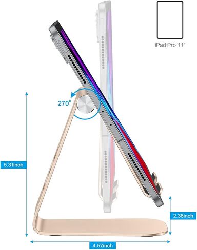 OMOTON T1 Adjustable Tablet Stand for Desk, Aluminum Holder for iPad Silver | Solid Metal Build | Charging Cutout | Anti-Slip Silicone Pads | Multi-Angle Adjustable | Fits 3.5-12.9" | Holds Thick Cases in Kuwait