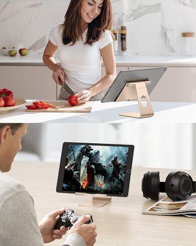 OMOTON T1 Adjustable Tablet Stand for Desk, Aluminum Holder for iPad Silver | Solid Metal Build | Charging Cutout | Anti-Slip Silicone Pads | Multi-Angle Adjustable | Fits 3.5-12.9" | Holds Thick Cases in Kuwait