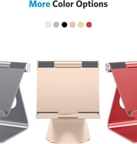 OMOTON T1 Adjustable Tablet Stand for Desk, Aluminum Holder for iPad Silver | Solid Metal Build | Charging Cutout | Anti-Slip Silicone Pads | Multi-Angle Adjustable | Fits 3.5-12.9" | Holds Thick Cases in Kuwait
