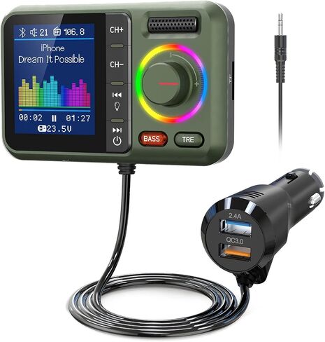 Nulaxy Bluetooth FM Transmitter for Car, Wireless Car Bluetooth V5.0 Adapter with Big Color Screen, Support QC3.0 Fast Charging, Hands-Free Call, MP3 Music Player BASS&TRE Booster, TF Card AUX-KM28 | QC3.0 Fast Charging,large display,Bluetooth V5.0,dual U in Kuwait