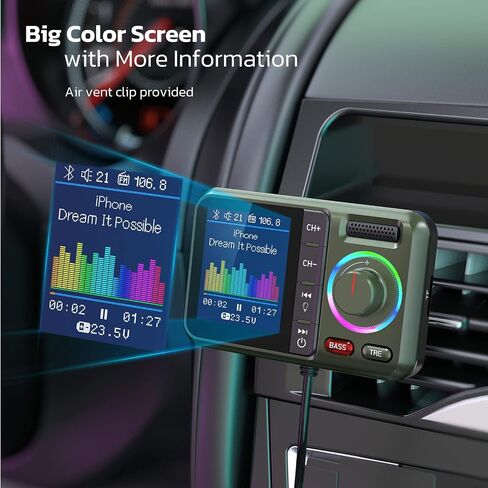 Nulaxy Bluetooth FM Transmitter for Car, Wireless Car Bluetooth V5.0 Adapter with Big Color Screen, Support QC3.0 Fast Charging, Hands-Free Call, MP3 Music Player BASS&TRE Booster, TF Card AUX-KM28 | QC3.0 Fast Charging,large display,Bluetooth V5.0,dual U in Kuwait