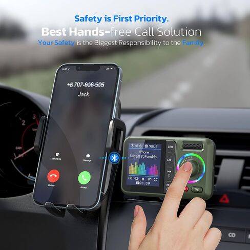 Nulaxy Bluetooth FM Transmitter for Car, Wireless Car Bluetooth V5.0 Adapter with Big Color Screen, Support QC3.0 Fast Charging, Hands-Free Call, MP3 Music Player BASS&TRE Booster, TF Card AUX-KM28 | QC3.0 Fast Charging,large display,Bluetooth V5.0,dual U in Kuwait