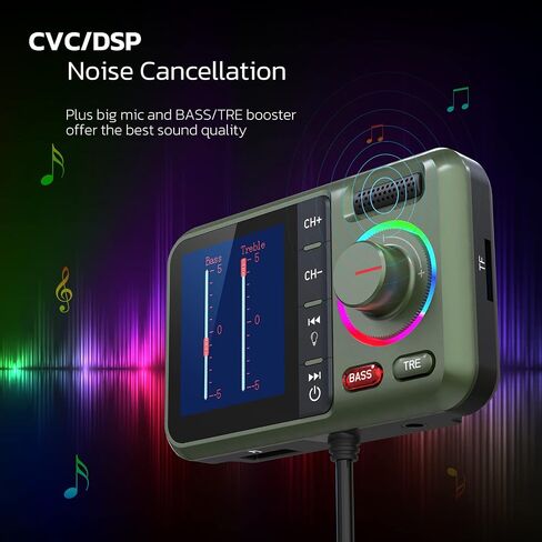 Nulaxy Bluetooth FM Transmitter for Car, Wireless Car Bluetooth V5.0 Adapter with Big Color Screen, Support QC3.0 Fast Charging, Hands-Free Call, MP3 Music Player BASS&TRE Booster, TF Card AUX-KM28 | QC3.0 Fast Charging,large display,Bluetooth V5.0,dual U in Kuwait
