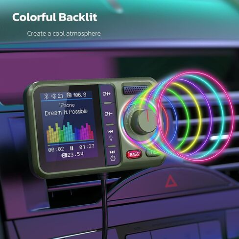 Nulaxy Bluetooth FM Transmitter for Car, Wireless Car Bluetooth V5.0 Adapter with Big Color Screen, Support QC3.0 Fast Charging, Hands-Free Call, MP3 Music Player BASS&TRE Booster, TF Card AUX-KM28 | QC3.0 Fast Charging,large display,Bluetooth V5.0,dual U in Kuwait
