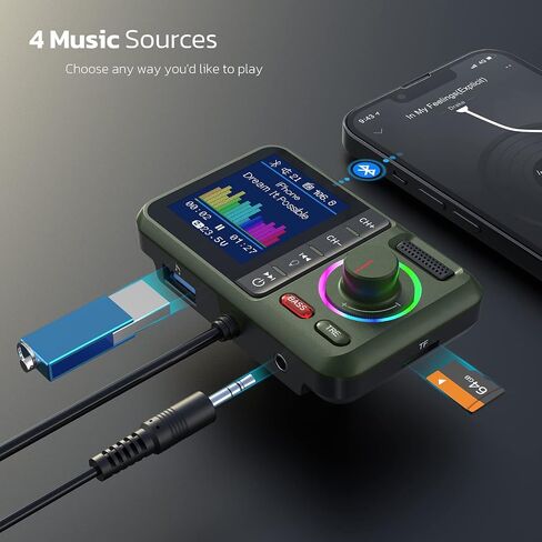 Nulaxy Bluetooth FM Transmitter for Car, Wireless Car Bluetooth V5.0 Adapter with Big Color Screen, Support QC3.0 Fast Charging, Hands-Free Call, MP3 Music Player BASS&TRE Booster, TF Card AUX-KM28 | QC3.0 Fast Charging,large display,Bluetooth V5.0,dual U in Kuwait