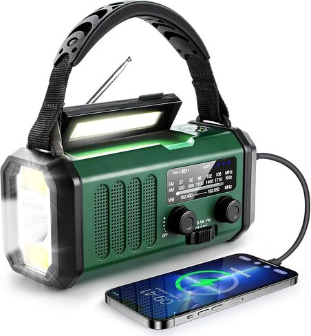 Hand Crank Emergency Radio, NOAA Weather Radio AM/FM,10000mAh | Solar Power Bank,Rechargeable Battery Powered, USB-C Charger, Flashlight, SOS Alarm, for Camping Survival Emergencies in Saudi Arabia