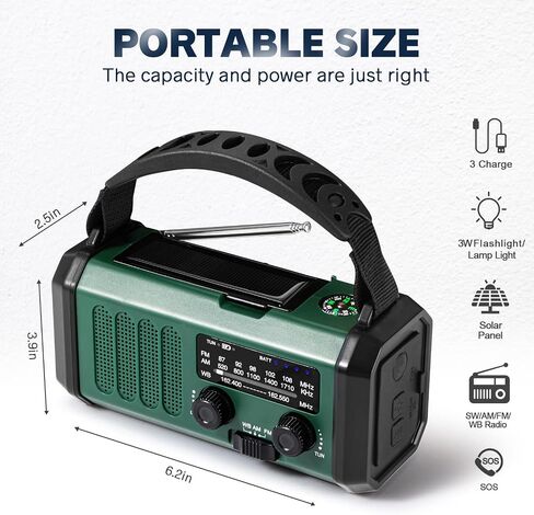 Hand Crank Emergency Radio, NOAA Weather Radio AM/FM,10000mAh | Solar Power Bank,Rechargeable Battery Powered, USB-C Charger, Flashlight, SOS Alarm, for Camping Survival Emergencies in Saudi Arabia