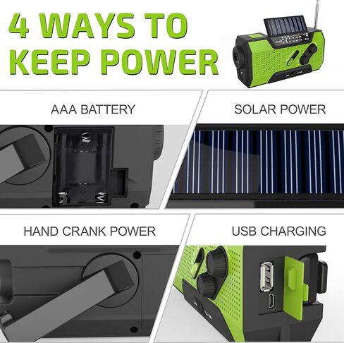 Emergency Crank Weather Radio, AM/FM/NOAA Hand Crank Portable Solar Radio with SOS Alarm, Battery Operated, LED Flashlight & Reading Lamping, 2000mAh Power Bank for Emergency Phone Charge Green in Kuwait
