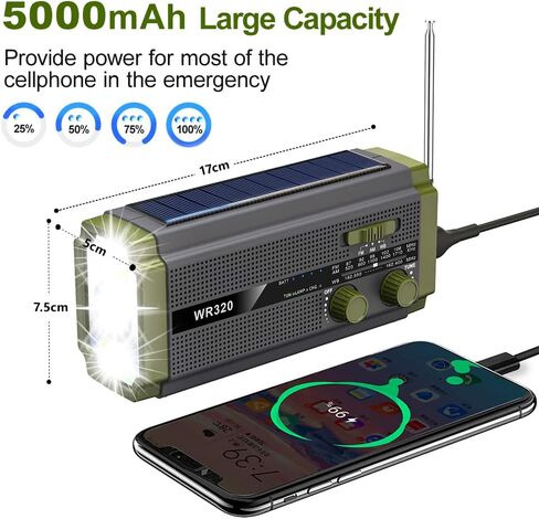 10000mAh Emergency Weather Radio,Portable FM/AM/NOAA Battery Powered Survival Radios&Power Bank,Solar/Hand Crank/Type-C Charger,Flashlight,Reading Lamp,Compass,SOS Alert,Outdoor Camping&Power Outages in Saudi Arabia