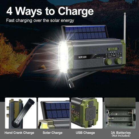 10000mAh Emergency Weather Radio,Portable FM/AM/NOAA Battery Powered Survival Radios&Power Bank,Solar/Hand Crank/Type-C Charger,Flashlight,Reading Lamp,Compass,SOS Alert,Outdoor Camping&Power Outages in Saudi Arabia