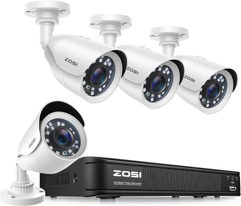 ZOSI H.265+ نظام كاميرا أمان منزلي كامل 1080 بيكسل خارجي داخلي، 5 ميجابكسل لايت CCTV DVR 8 قنوات و4 × 1080 بيكسل (2 ميجابكسل) رؤية ليلية نهارية مقاومة للطقس كاميرا مراقبة رصاصة، تنبيهات الحركة (بدون محرك أقراص ثابتة) in Kuwait