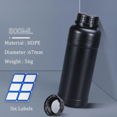 3pcs 500ml HDPE Darkroom Chemical Storage Bottle Film Photo Developing Processing Equipment with Label,Black in Kuwait