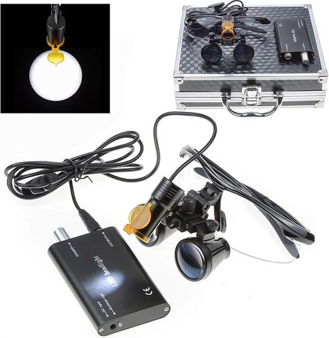 OUBO Brand Black 5W Waist-Hang LED Headlamp Light with Filter + 2.5X420mm Working Distance Surgicial Loupes Goggles + Aluminum Box in Kuwait