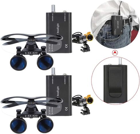 OUBO Brand Black 5W Waist-Hang LED Headlamp Light with Filter + 2.5X420mm Working Distance Surgicial Loupes Goggles + Aluminum Box in Kuwait