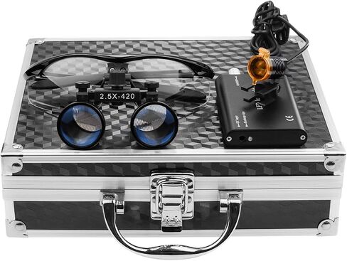OUBO Brand Black 5W Waist-Hang LED Headlamp Light with Filter + 2.5X420mm Working Distance Surgicial Loupes Goggles + Aluminum Box in Kuwait