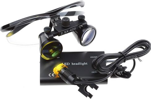 OUBO Brand Black 5W Waist-Hang LED Headlamp Light with Filter + 2.5X420mm Working Distance Surgicial Loupes Goggles + Aluminum Box in Kuwait