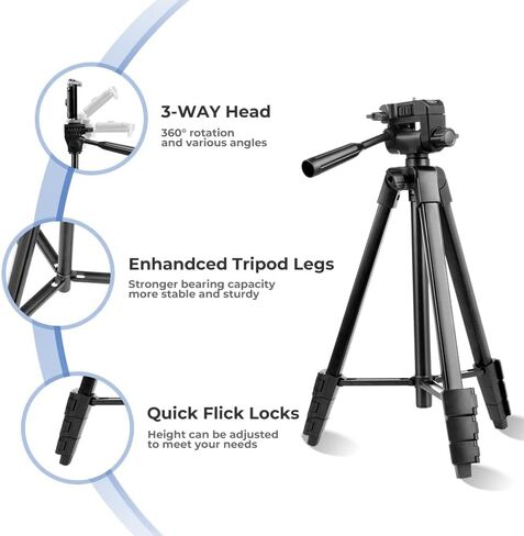 UBeesize 54'' Camera Tripod, Travel Tripod for iPhone with Bag, Phone Tripod Stand with Remote Compatible with Phone/Projector/DSLR/Gopro in Kuwait