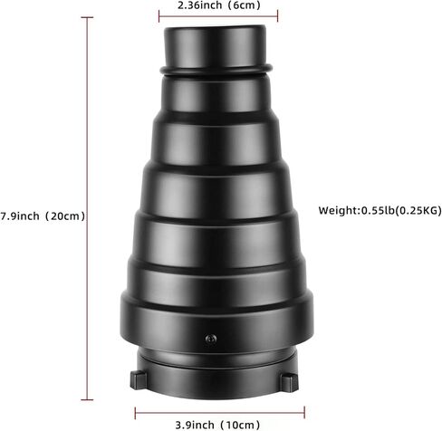 Aluminium Alloy Conical Studio Snoot Kit with 5 Pieces Color Gel Filters and Honeycomb Grid for Bowens Mount Strobe Moonlights Flash Speedlight Photography Light in Kuwait