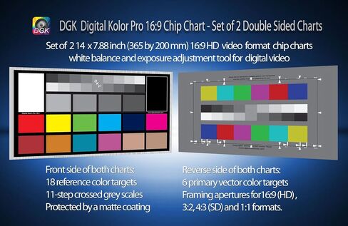 DGK Digital Kolor Pro 16:9 Chart - Set of 2 Large Color Calibration - Video Chip Charts / 18% Gray White Balance Cards in Saudi Arabia