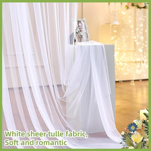 10ft × 10ft الأبيض شير تول خلفية الستائر لحفل زفاف التجاعيد الحرة الستار الخلفيات الستائر للطفل دش حفلة عيد ميلاد صورة خلفية قطرة خلفية ديكورات المنزل in Kuwait