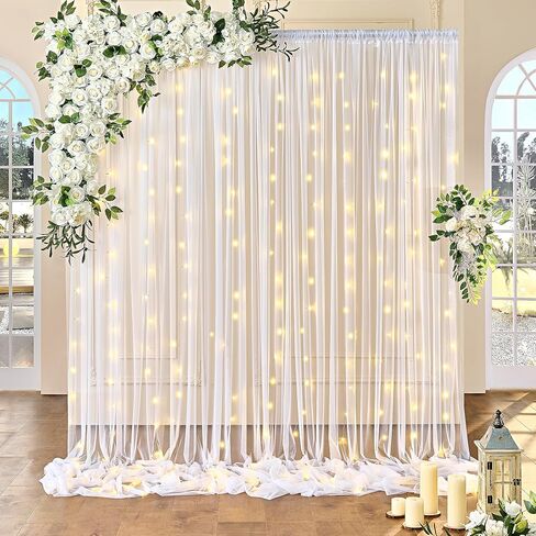 10ft × 10ft الأبيض شير تول خلفية الستائر لحفل زفاف التجاعيد الحرة الستار الخلفيات الستائر للطفل دش حفلة عيد ميلاد صورة خلفية قطرة خلفية ديكورات المنزل in Kuwait