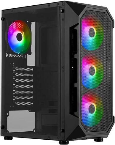 حافظة كمبيوتر ألعاب GAMDIAS ATX Mid Tower ARGB مع زجاج مقسى جانبي، مراوح ARGB PWM مدمجة 4 × 120 مم، تأثير إضاءة RGB فريد من نوعه in Kuwait