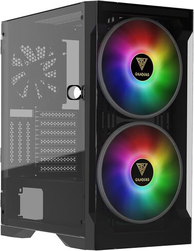 حافظة كمبيوتر ألعاب GAMDIAS ATX Mid Tower ARGB مع زجاج مقسى جانبي، مراوح ARGB PWM مدمجة 4 × 120 مم، تأثير إضاءة RGB فريد من نوعه in Kuwait