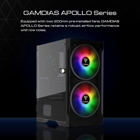حافظة كمبيوتر ألعاب GAMDIAS ATX Mid Tower ARGB مع زجاج مقسى جانبي، مراوح ARGB PWM مدمجة 4 × 120 مم، تأثير إضاءة RGB فريد من نوعه in Kuwait