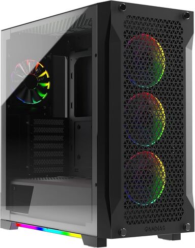 GAMDIAS ATX Mid Tower ARGB Gaming Computer PC Case with Side Tempered Glass, 4X 120mm Build-in ARGB PWM Fans, Unique Under-Glowing RGB Lighting Effect in Saudi Arabia