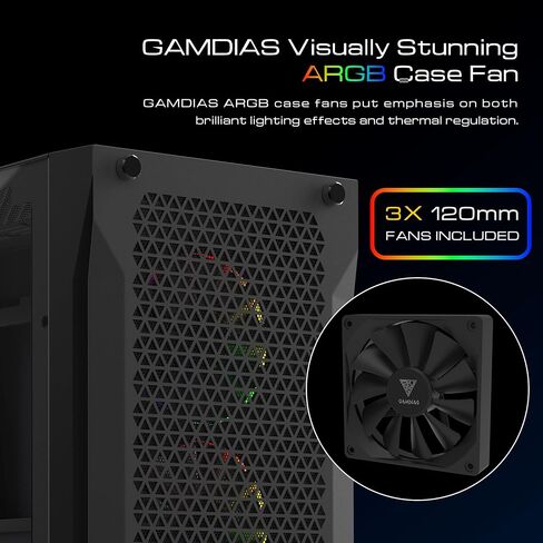 GAMDIAS ATX Mid Tower ARGB Gaming Computer PC Case with Side Tempered Glass, 4X 120mm Build-in ARGB PWM Fans, Unique Under-Glowing RGB Lighting Effect in Saudi Arabia