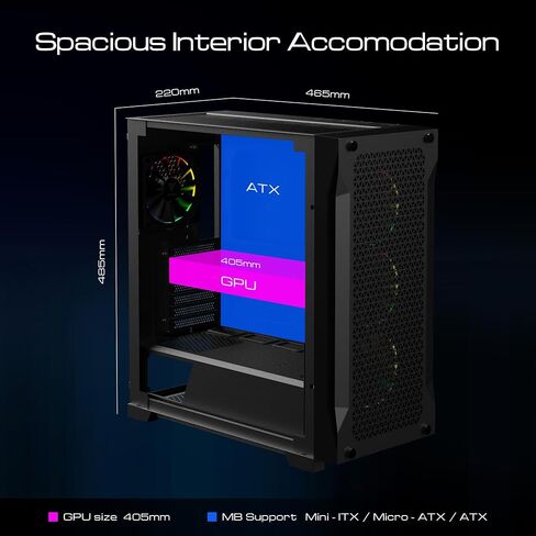 GAMDIAS ATX Mid Tower ARGB Gaming Computer PC Case with Side Tempered Glass, 4X 120mm Build-in ARGB PWM Fans, Unique Under-Glowing RGB Lighting Effect in Saudi Arabia
