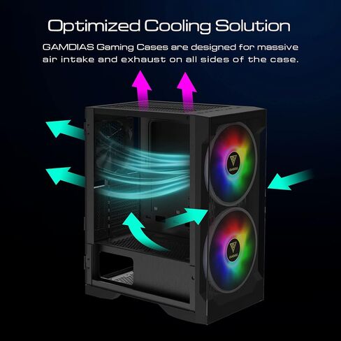 حافظة كمبيوتر ألعاب GAMDIAS ATX Mid Tower ARGB مع زجاج مقسى جانبي، مراوح ARGB PWM مدمجة 4 × 120 مم، تأثير إضاءة RGB فريد من نوعه in Kuwait