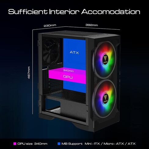 حافظة كمبيوتر ألعاب GAMDIAS ATX Mid Tower ARGB مع زجاج مقسى جانبي، مراوح ARGB PWM مدمجة 4 × 120 مم، تأثير إضاءة RGB فريد من نوعه in Kuwait