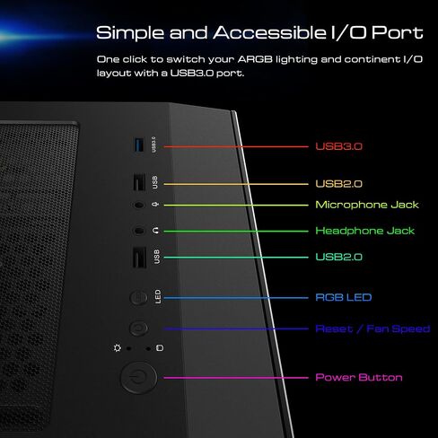 حافظة كمبيوتر ألعاب GAMDIAS ATX Mid Tower ARGB مع زجاج مقسى جانبي، مراوح ARGB PWM مدمجة 4 × 120 مم، تأثير إضاءة RGB فريد من نوعه in Kuwait