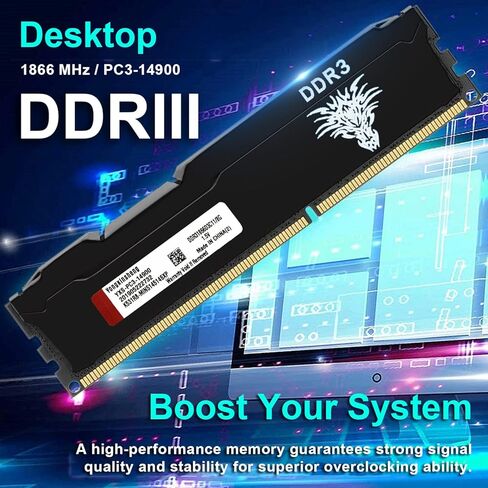 Yongxinsheng 1333MHz 16GB Kit (8GBx2) DDR3 Ram Desktop PC3-10600 UDIMM Non-ECC Unbuffered 1.5V 2Rx8 Dual Rank 240-Pin CL9 PC وحدة ترقية ذاكرة الكمبيوتر (أسود) in Kuwait