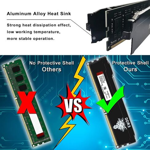 Yongxinsheng 1333MHz 16GB Kit (8GBx2) DDR3 Ram Desktop PC3-10600 UDIMM Non-ECC Unbuffered 1.5V 2Rx8 Dual Rank 240-Pin CL9 PC وحدة ترقية ذاكرة الكمبيوتر (أسود) in Kuwait
